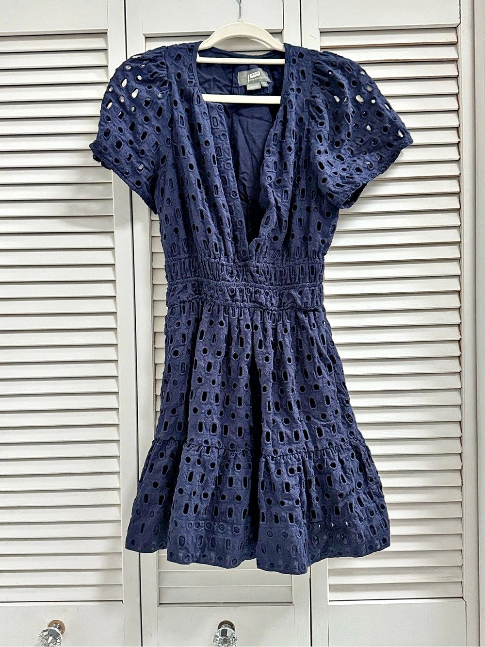 Anthropologie Eyelet Mini Dress in Blue Size Small Like New